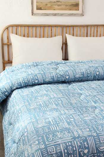 House This_Blue 100% Cotton, Polyfill Printed Gamathi Ethnic Motifs Double Comforter_Online_at_Aza_Fashions