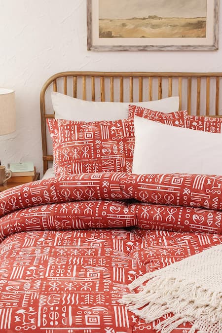 House This Orange 100% Cotton Printed Gamathi Ethnic Patterns Double Comforter 