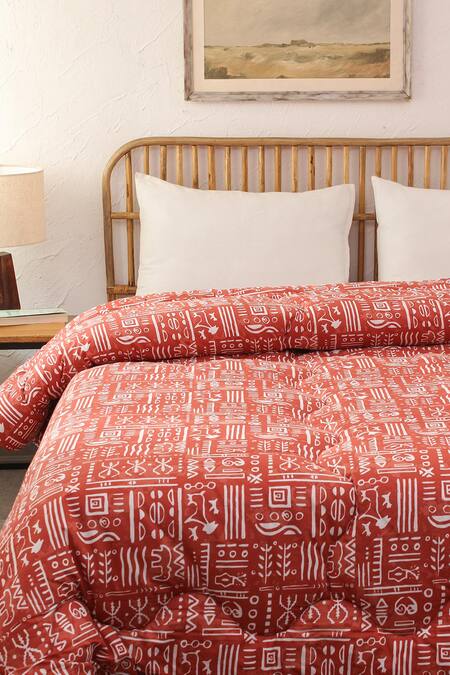 Shop House This Orange 100% Cotton, Polyfill Printed Gamathi Ethnic Patterns Double Comforter at Aza Fashions Shop_House This_Orange 100% Cotton, Polyfill Printed Gamathi Ethnic Patterns Double Comforter_at_Aza_Fashions