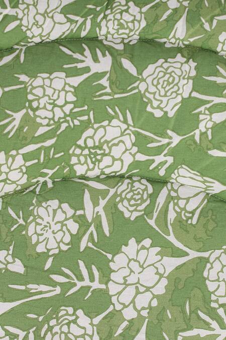 Buy_House This_Green 100% Cotton, Polyfill Printed Genda Phool Motifs Single Comforter_Online_at_Aza_Fashions