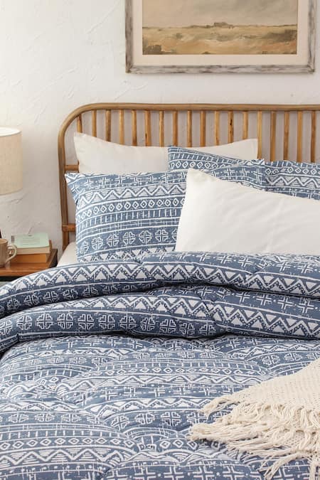 House This Blue 100% Cotton Printed Kullu Patti Double Comforter 