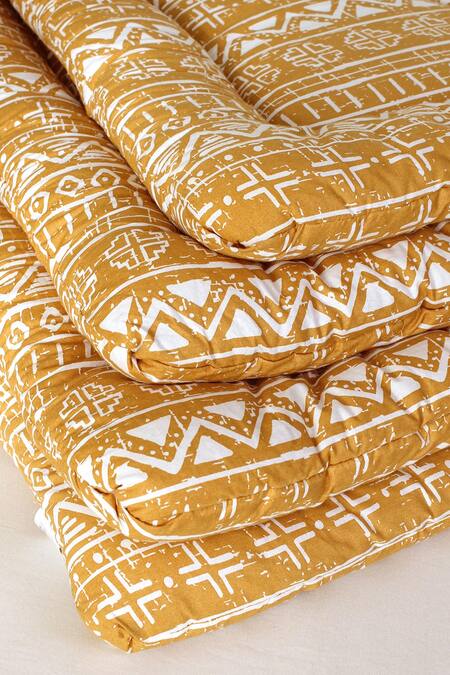 Shop_House This_Yellow 100% Cotton, Polyfill Printed Kullu Patti Ethnic Motifs Double Comforter_Online_at_Aza_Fashions