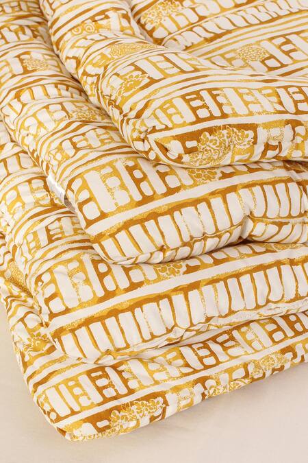 Shop_House This_Yellow 100% Cotton, Polyfill Printed Sanchi Ethnic Motif Single Comforter_Online_at_Aza_Fashions