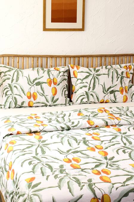 Shop_House This_Orange Cotton Printed Amra Double Duvet Cover_at_Aza_Fashions