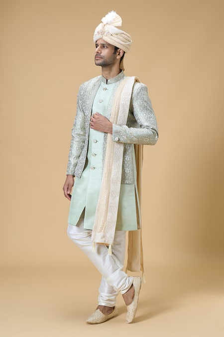Arihant Rai Sinha_Beige Sequins, Embroidery Dupatta And Safa_Online_at_Aza_Fashions