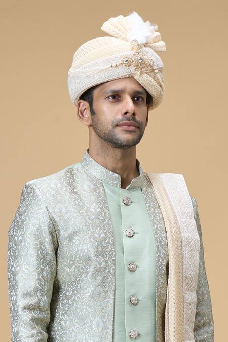 Buy_Arihant Rai Sinha_Beige Sequins, Embroidery Dupatta And Safa_Online_at_Aza_Fashions