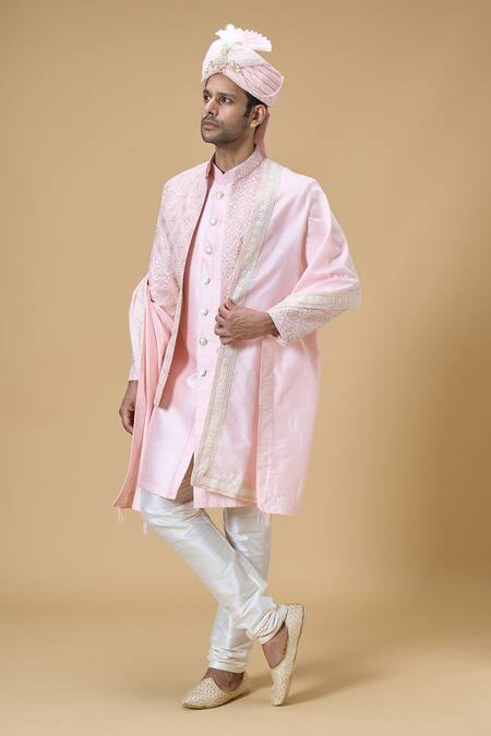 Buy_Arihant Rai Sinha_Pink Sequins Embroidered Border Dupatta And Safa Set_Online_at_Aza_Fashions