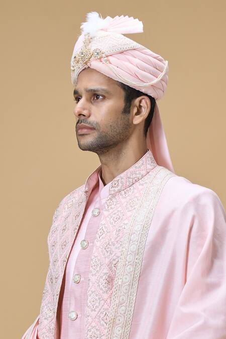 Shop_Arihant Rai Sinha_Pink Sequins Embroidered Border Dupatta And Safa Set_Online_at_Aza_Fashions