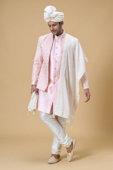 Arihant Rai Sinha_Off White Sequins, Embroidery Thread Dupatta And Safa Set_Online_at_Aza_Fashions