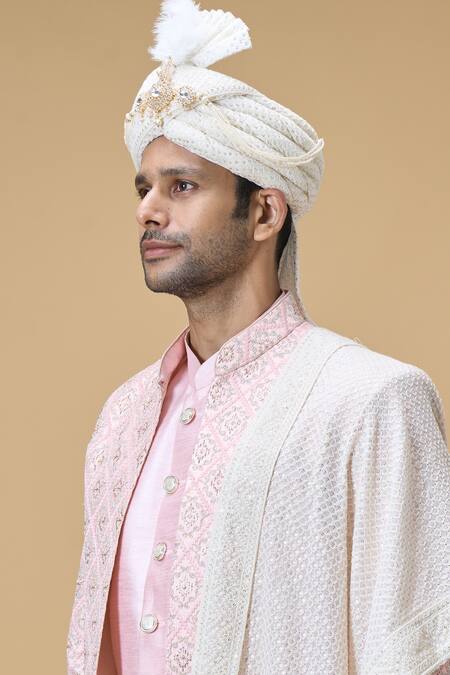 Buy_Arihant Rai Sinha_Off White Sequins, Embroidery Thread Dupatta And Safa Set_Online_at_Aza_Fashions