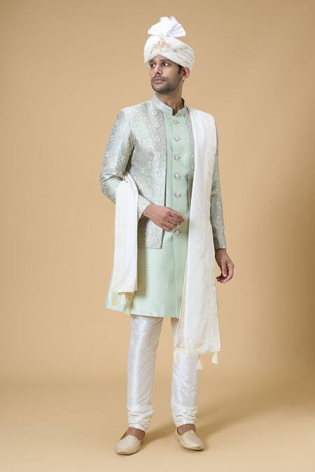 Buy_Arihant Rai Sinha_Off White Embroidery, Sequins Border Dupatta And Safa Set_Online_at_Aza_Fashions