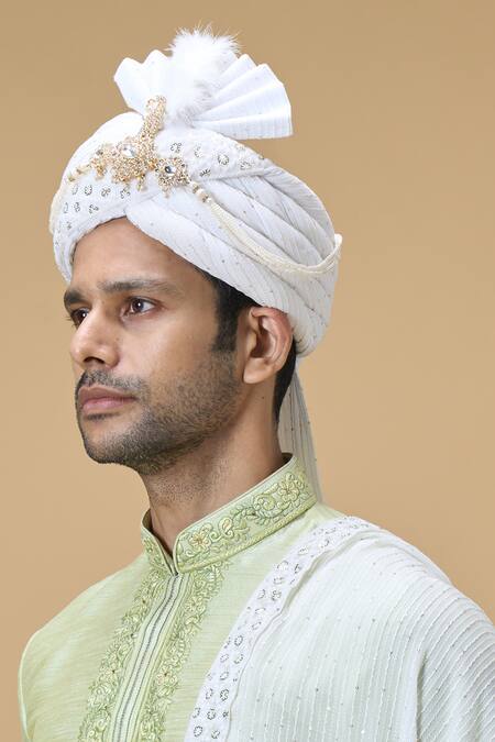 Buy Arihant Rai Sinha Off White Sequins, Embroidery Floral Border Dupatta And Safa Set Online at Aza Fashions Buy_Arihant Rai Sinha_Off White Sequins, Embroidery Floral Border Dupatta And Safa Set_Online_at_Aza_Fashions