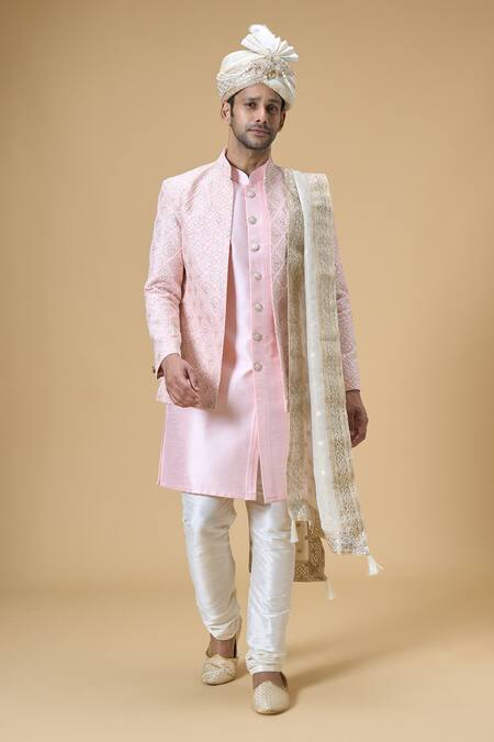 Shop Arihant Rai Sinha Cream Sequins Jacquard Woven Embroidered Dupatta And Safa Set at Aza Fashions Shop_Arihant Rai Sinha_Cream Sequins Jacquard Woven Embroidered Dupatta And Safa Set_at_Aza_Fashions