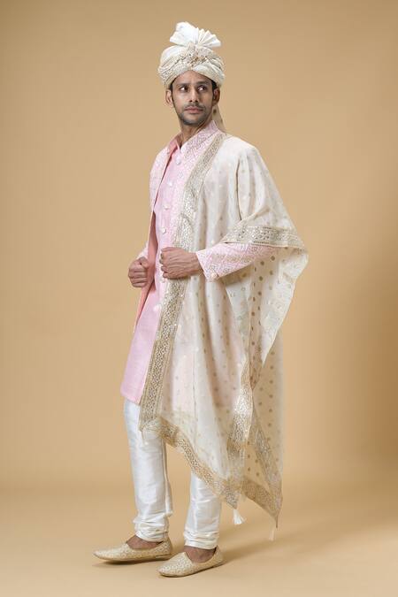 Arihant Rai Sinha Cream Sequins Jacquard Woven Embroidered Dupatta And Safa Set Online at Aza Fashions Arihant Rai Sinha_Cream Sequins Jacquard Woven Embroidered Dupatta And Safa Set_Online_at_Aza_Fashions
