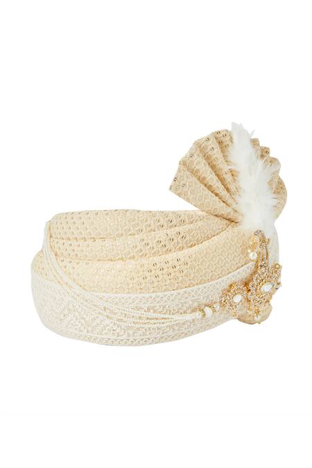 Buy_Arihant Rai Sinha_Beige Sequins, Embroidery Safa_Online_at_Aza_Fashions