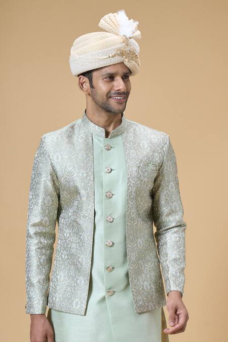 Shop_Arihant Rai Sinha_Beige Sequins, Embroidery Safa_Online_at_Aza_Fashions