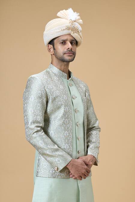 Arihant Rai Sinha_Beige Sequins, Embroidery Safa_at_Aza_Fashions