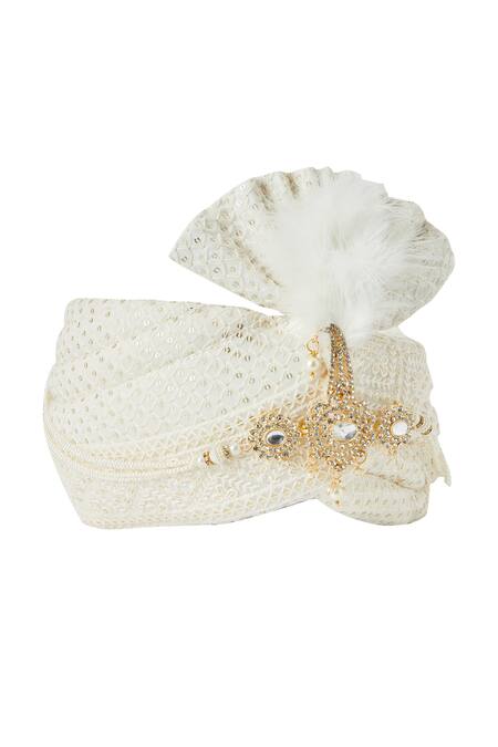 Arihant Rai Sinha_Off White Sequins, Embroidery And Thread Safa_Online_at_Aza_Fashions