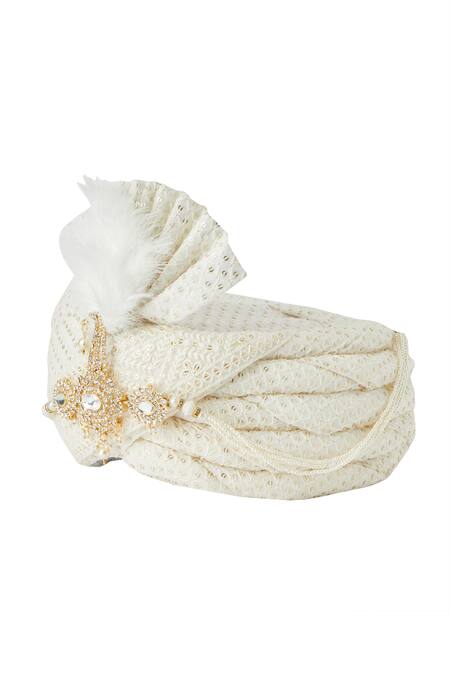 Buy_Arihant Rai Sinha_Off White Sequins, Embroidery And Thread Safa_Online_at_Aza_Fashions