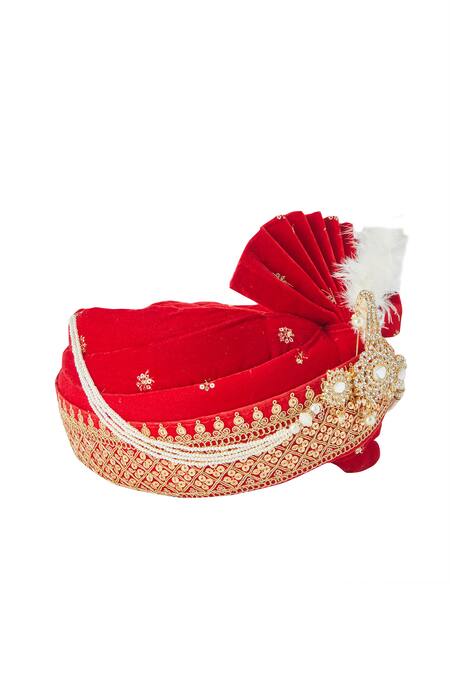 Buy_Arihant Rai Sinha_Red Sequins, Embroidery Velvet Safa_Online_at_Aza_Fashions