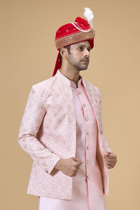 Shop_Arihant Rai Sinha_Red Sequins, Embroidery Velvet Safa_Online_at_Aza_Fashions