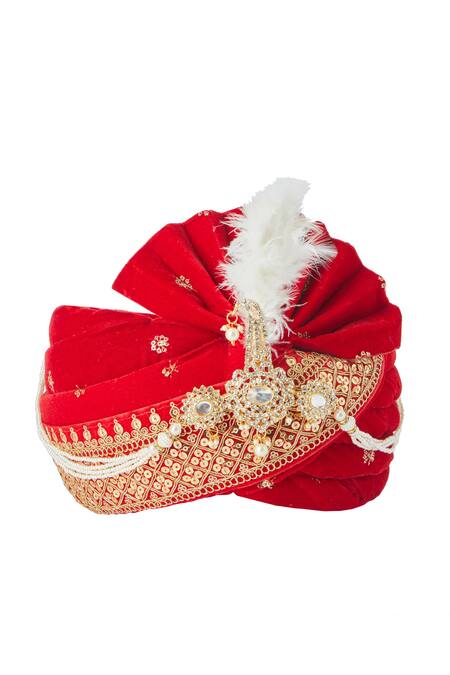 Shop_Arihant Rai Sinha_Red Sequins, Embroidery Velvet Safa