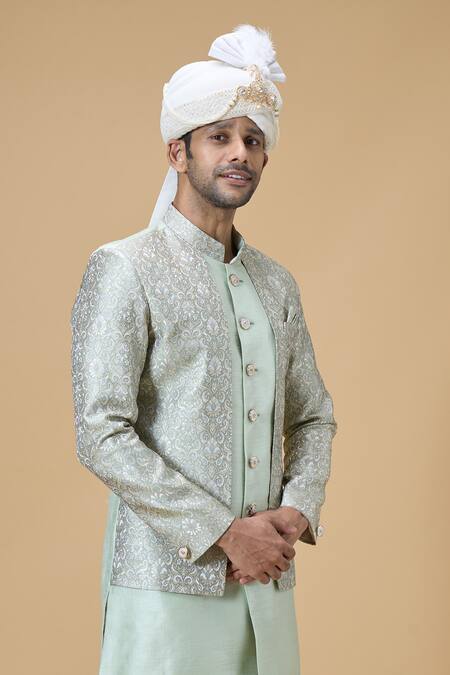 Arihant Rai Sinha_Off White Sequins, Embroidery Border Safa_Online_at_Aza_Fashions