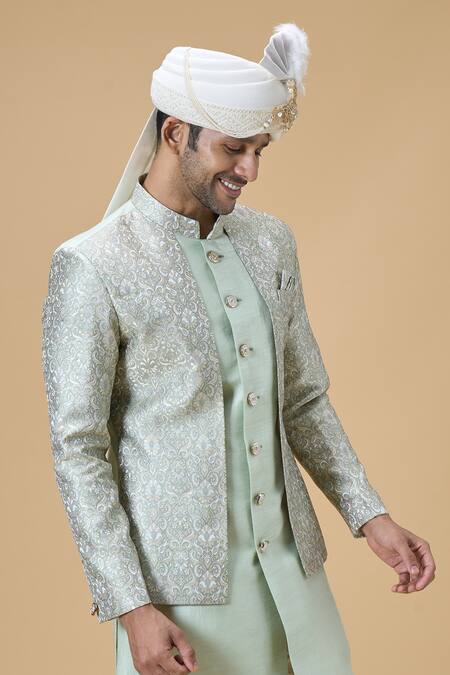 Buy_Arihant Rai Sinha_Off White Sequins, Embroidery Border Safa_Online_at_Aza_Fashions