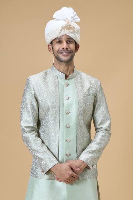 Arihant Rai Sinha_Off White Sequins, Embroidery Border Safa_at_Aza_Fashions