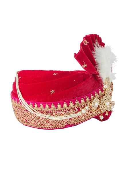 Shop Arihant Rai Sinha Pink Sequins, Embroidery Velvet Safa Shop_Arihant Rai Sinha_Pink Sequins, Embroidery Velvet Safa