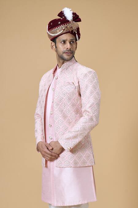 Arihant Rai Sinha_Maroon Sequins, Embroidery Velvet And Thread Safa_Online_at_Aza_Fashions