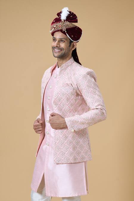 Buy_Arihant Rai Sinha_Maroon Sequins, Embroidery Velvet And Thread Safa_Online_at_Aza_Fashions