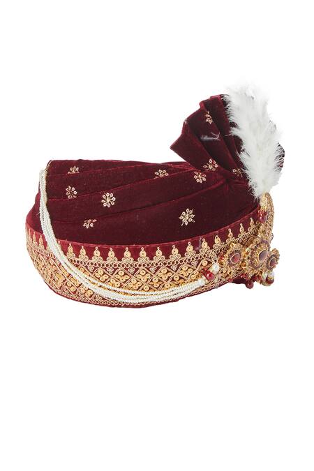 Shop_Arihant Rai Sinha_Maroon Sequins, Embroidery Velvet And Thread Safa