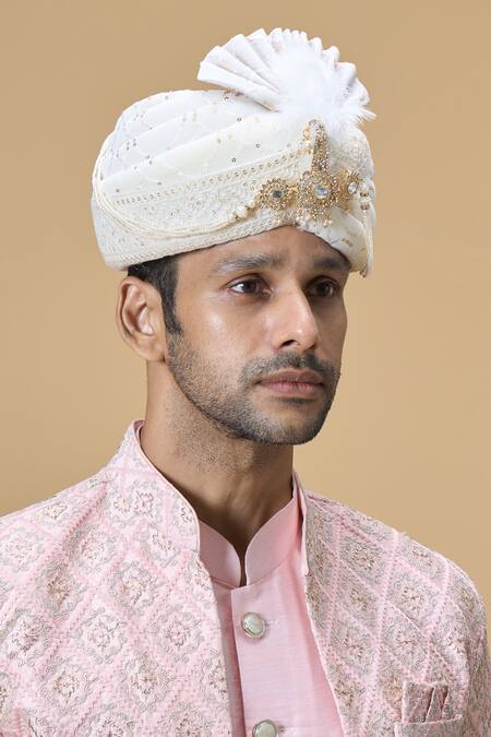 Shop Arihant Rai Sinha Off White Sequins, Embroidery Georgette Safa Online at Aza Fashions Shop_Arihant Rai Sinha_Off White Sequins, Embroidery Georgette Safa_Online_at_Aza_Fashions