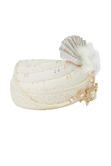 Shop Arihant Rai Sinha Off White Sequins, Embroidery Georgette Safa Shop_Arihant Rai Sinha_Off White Sequins, Embroidery Georgette Safa