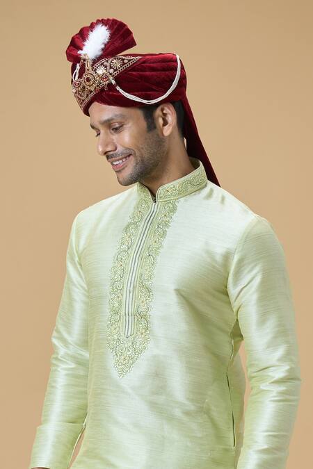 Arihant Rai Sinha Red Sequins, Embroidery Velvet Border Safa Online at Aza Fashions Arihant Rai Sinha_Red Sequins, Embroidery Velvet Border Safa_Online_at_Aza_Fashions