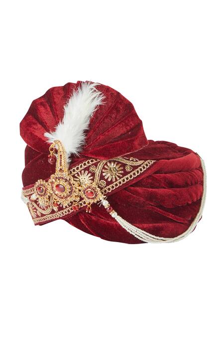 Buy Arihant Rai Sinha Red Sequins, Embroidery Velvet Border Safa Online at Aza Fashions Buy_Arihant Rai Sinha_Red Sequins, Embroidery Velvet Border Safa_Online_at_Aza_Fashions