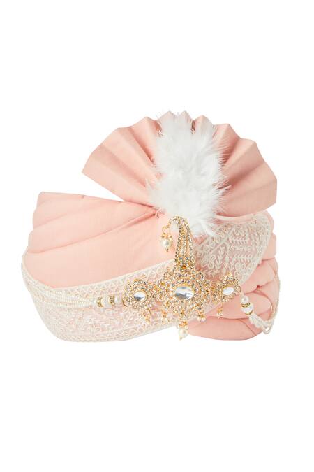 Shop Arihant Rai Sinha Peach Sequins, Embroidery Border Safa at Aza Fashions Shop_Arihant Rai Sinha_Peach Sequins, Embroidery Border Safa_at_Aza_Fashions