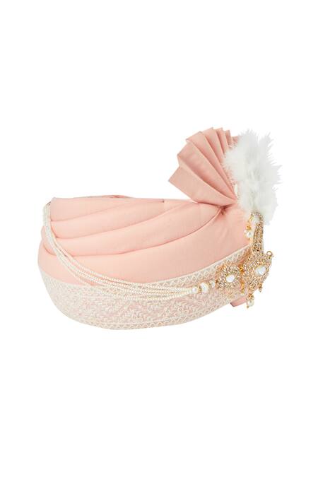 Shop Arihant Rai Sinha Peach Sequins, Embroidery Border Safa Online at Aza Fashions Shop_Arihant Rai Sinha_Peach Sequins, Embroidery Border Safa_Online_at_Aza_Fashions