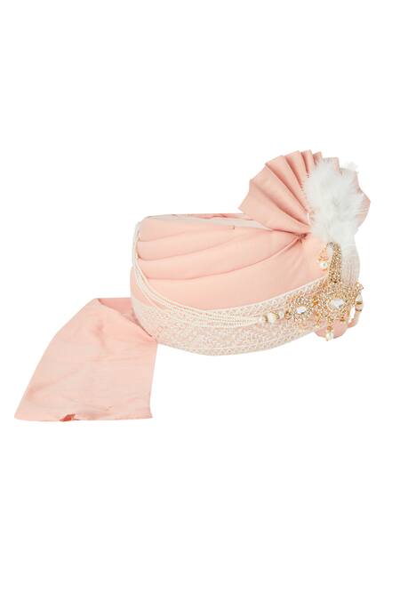 Arihant Rai Sinha Peach Sequins, Embroidery Border Safa at Aza Fashions Arihant Rai Sinha_Peach Sequins, Embroidery Border Safa_at_Aza_Fashions