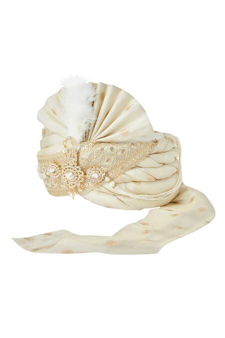 Shop Arihant Rai Sinha Cream Sequins, Embroidery Tissue Jacquard Woven Safa at Aza Fashions Shop_Arihant Rai Sinha_Cream Sequins, Embroidery Tissue Jacquard Woven Safa_at_Aza_Fashions