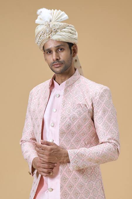 Arihant Rai Sinha Cream Sequins, Embroidery Tissue Jacquard Woven Safa Online at Aza Fashions Arihant Rai Sinha_Cream Sequins, Embroidery Tissue Jacquard Woven Safa_Online_at_Aza_Fashions