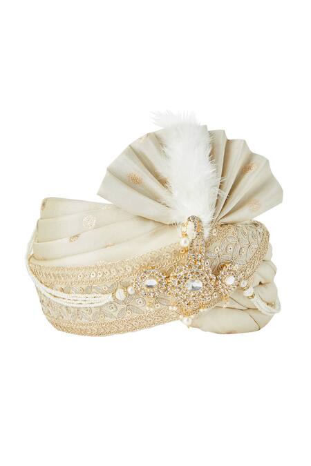 Arihant Rai Sinha Cream Sequins, Embroidery Tissue Jacquard Woven Safa at Aza Fashions Arihant Rai Sinha_Cream Sequins, Embroidery Tissue Jacquard Woven Safa_at_Aza_Fashions