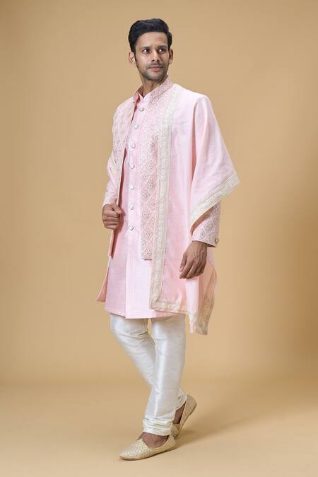 Arihant Rai Sinha_Pink Sequins Embroidered Border Dupatta_Online_at_Aza_Fashions