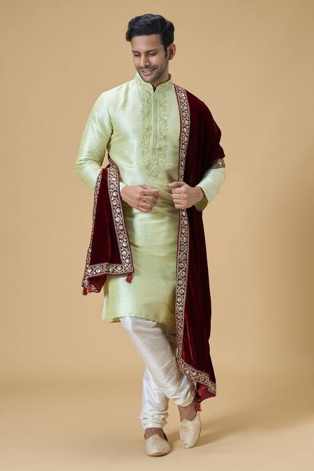 Arihant Rai Sinha_Maroon Sequins, Embroidery Velvet And Thread Dupatta_Online_at_Aza_Fashions