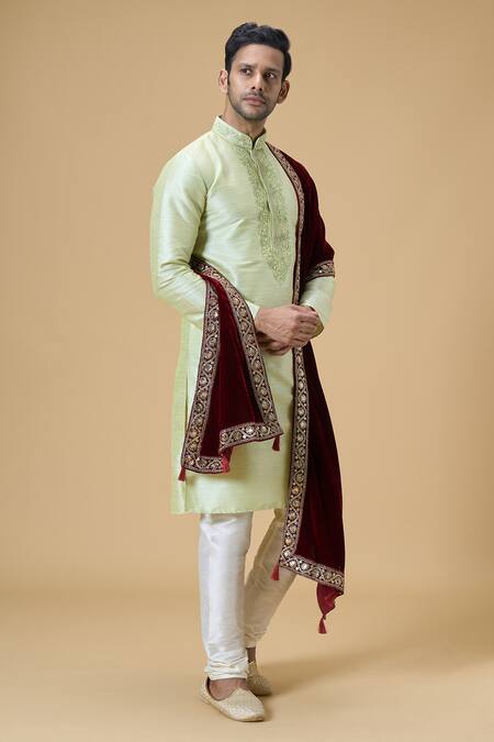 Buy_Arihant Rai Sinha_Maroon Sequins, Embroidery Velvet And Thread Dupatta_Online_at_Aza_Fashions