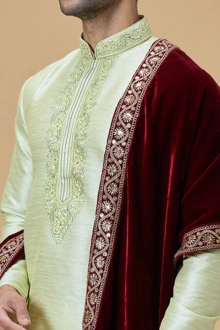 Shop_Arihant Rai Sinha_Maroon Sequins, Embroidery Velvet And Thread Dupatta_Online_at_Aza_Fashions