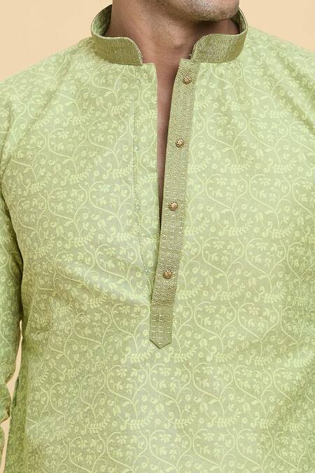Buy Arihant Rai Sinha Green Jacquard, Silk, Brocade Embroidery Floral Jaal Print Kurta Online at Aza Fashions Buy_Arihant Rai Sinha_Green Jacquard, Silk, Brocade Embroidery Floral Jaal Print Kurta _Online_at_Aza_Fashions