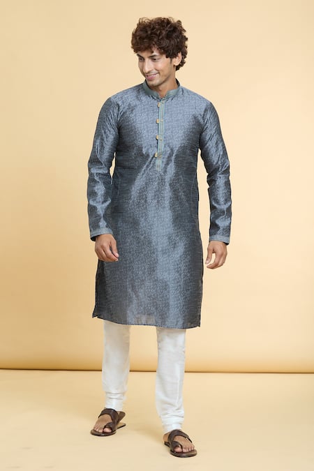 Buy Arihant Rai Sinha Grey Jacquard, Chanderi Embroidery Floral Jaal Woven Kurta With Churidar Online at Aza Fashions Buy_Arihant Rai Sinha_Grey Jacquard, Chanderi Embroidery Floral Jaal Woven Kurta With Churidar _Online_at_Aza_Fashions