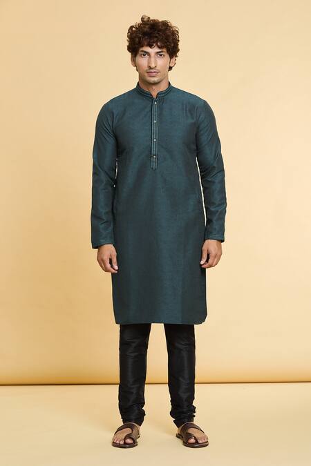 Arihant Rai Sinha_Green Jacquard, Silk, Brocade Lace, Embroidery Star Woven Kurta _Online_at_Aza_Fashions